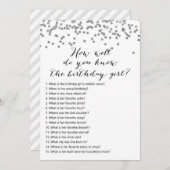 シルバー紙吹雪誕生日 – 誰が知っている誕生日女の子 招待状 (正面/裏面)