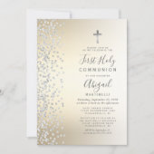 シルバー紙吹雪金ゴールドグラデーションファースト・ホリー・コミュニオン 招待状 (正面)
