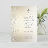 シルバー紙吹雪金ゴールドグラデーションファースト・ホリー・コミュニオン 招待状 (スタンド正面)