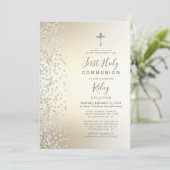シルバー紙吹雪金ゴールドグラデーションファースト・ホリー・コミュニオン 招待状 (スタンド正面)