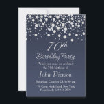 シルバー紙吹雪70th Birthday Partyへの招待 招待状<br><div class="desc">ダークブルーのグレーのグラデーション背景にシルバーエフェクト紙吹雪70th Birthday Party Invitation</div>