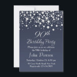 シルバー紙吹雪90th Birthday Partyへの招待 招待状<br><div class="desc">ダークブルーのグレーのグラデーション背景に対するシルバーエフェクト紙吹雪90th Birthday Party Invitation</div>
