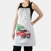 シルバー紙吹雪、クリスマスレッドトラック松の木の雪 エプロン (インサイチュ)