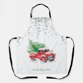 シルバー紙吹雪、クリスマスレッドトラック松の木の雪 エプロン (正面)
