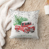 シルバー紙吹雪、クリスマスレッドトラック松の木の雪 クッション (ブランケット)