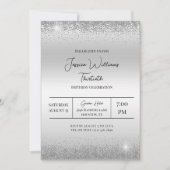 シルバー紙吹雪&スパークルズ誕生日 招待状 (正面)