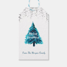 シルバー紙吹雪、星、水色クリスマスツリー