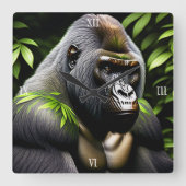 シルバー素晴らしバックゴリラ – ジャングルキング スクエア壁時計 (正面)