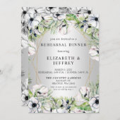 シルバー素朴ホワイトアネモネ金ゴールドリハーサルディナー 招待状 (正面/裏面)