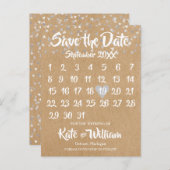 シルバー素朴ラブハートカレンダー日付を保存 案内ポストカード (正面/裏面)