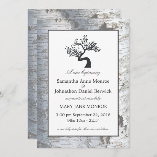 シルバー素朴樺の木ツリーベビー発表 案内状 (正面/裏面)