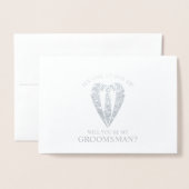 シルバー結婚のスーツとネクタイのグロムスマン提案 箔カード (封筒付き正面)