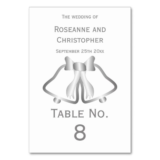 シルバー結婚のテーブル番号カードベルとリボン テーブルナンバー (正面)
