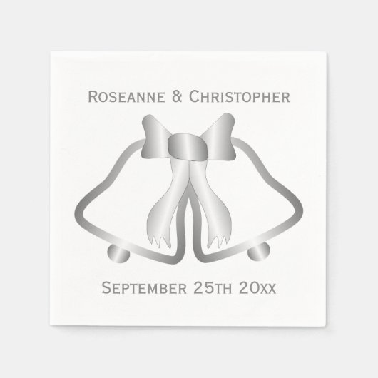 シルバー結婚のナプキンズベルとリボン スタンダードカクテルナプキン (正面)