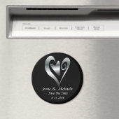 シルバー結婚のハートブラック日付を保存 マグネット (インサイチュ (食洗機))