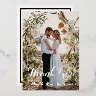 シルバー結婚のフォトフラットサンキューカード 箔招待状