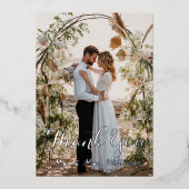 シルバー結婚のフォトフラットサンキューカード 箔招待状 (正面)