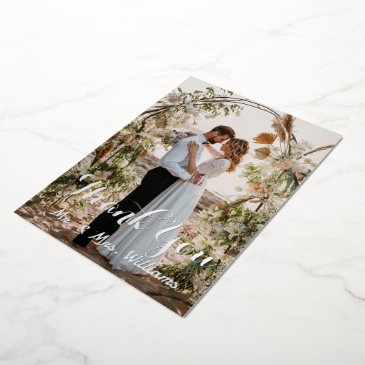 シルバー結婚のフォトフラットサンキューカード 箔招待状 (回転した状態)