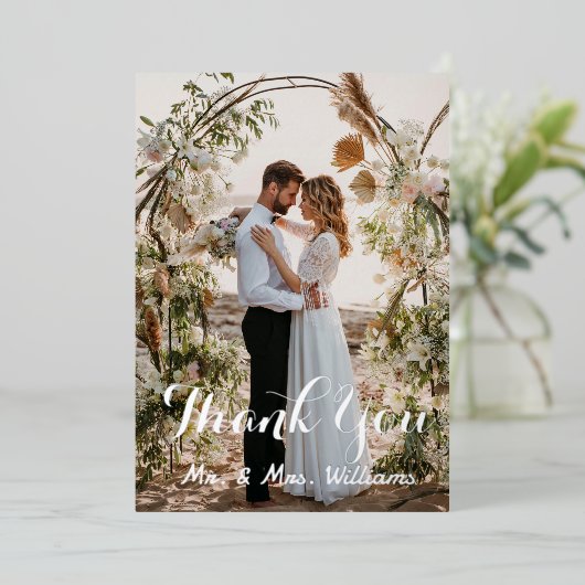 シルバー結婚のフォトフラットサンキューカード 箔招待状 (立ち正面)