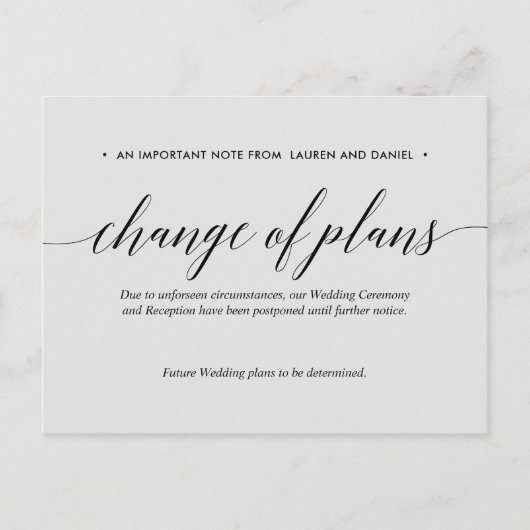 シルバー結婚の計画変更が延期解除 案内ポストカード (正面)
