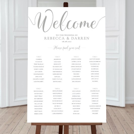 シルバー結婚の8つのテーブル付き座席表 ポスター