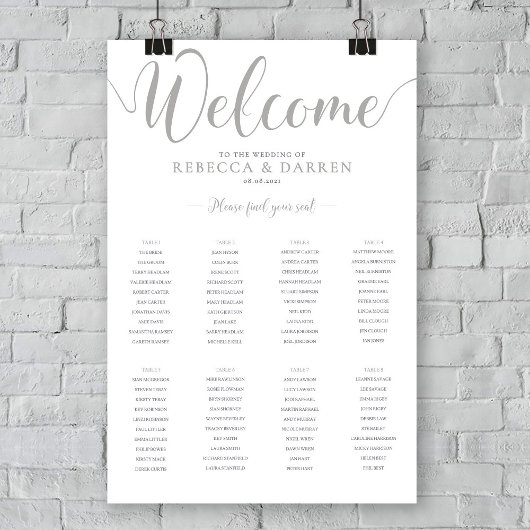 シルバー結婚の8つのテーブル付き座席表 ポスター