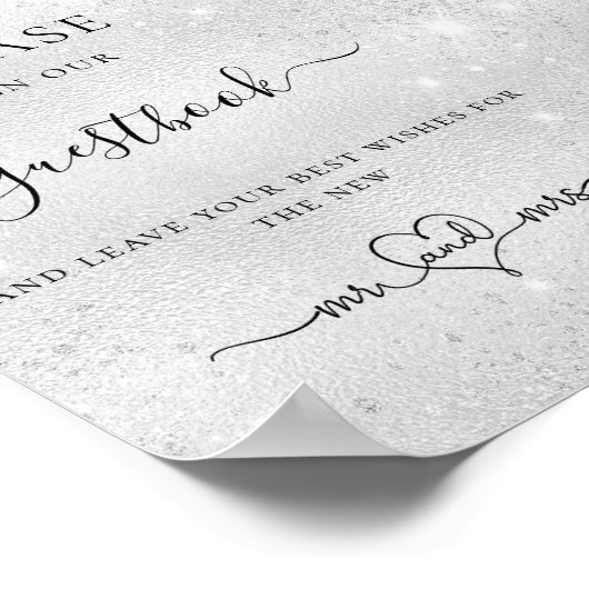 シルバー結婚グリッターのゲストブックサイン ポスター (角)