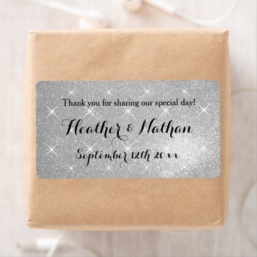 シルバー結婚グリッターのワインまたはウォーターボトルのラベル ラベル (インサイチュ)