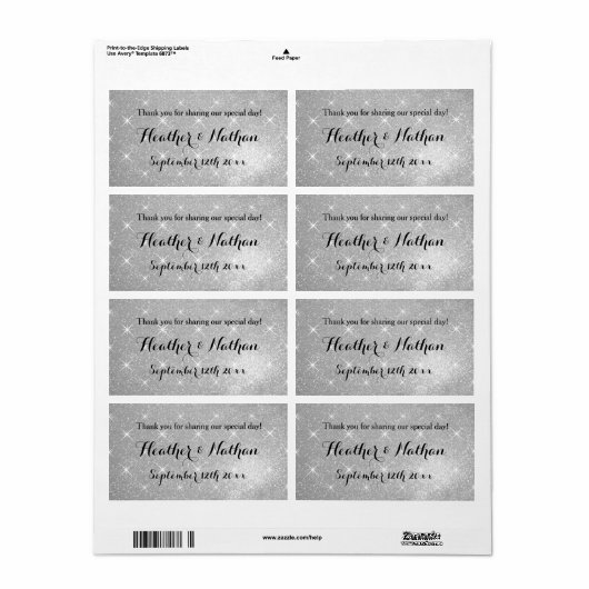 シルバー結婚グリッターのワインまたはウォーターボトルのラベル ラベル (フルシート)