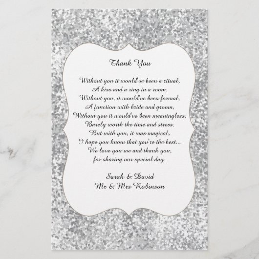 シルバー結婚グリッターの詩ありがとう巻物 (正面)