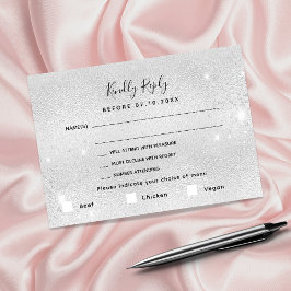 シルバー結婚グリッターの食事RSVP ノートカード