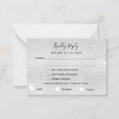 シルバー結婚グリッターの食事RSVP ノートカード (正面)