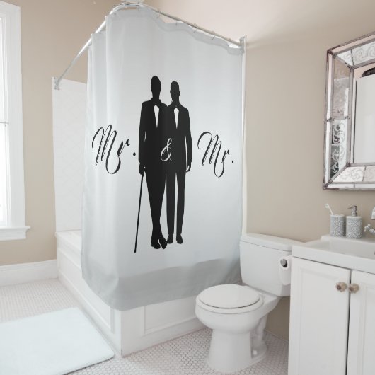 シルバー結婚ゲイの名前と日付の手入れ シャワーカーテン (インサイチュ)