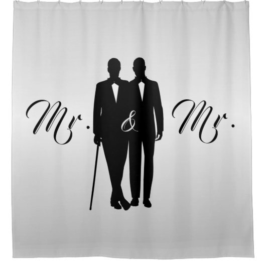 シルバー結婚ゲイの名前と日付の手入れ シャワーカーテン (正面)