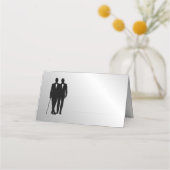 シルバー結婚ゲイの名前と日付の手入れ プレイスカード (正面)