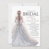 シルバー結婚ズガウンブライダルシャワー 招待状 (正面)