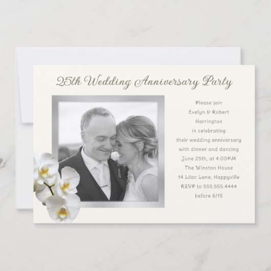 シルバー結婚ズ記念日の蘭写真テンプレート 招待状 (正面)