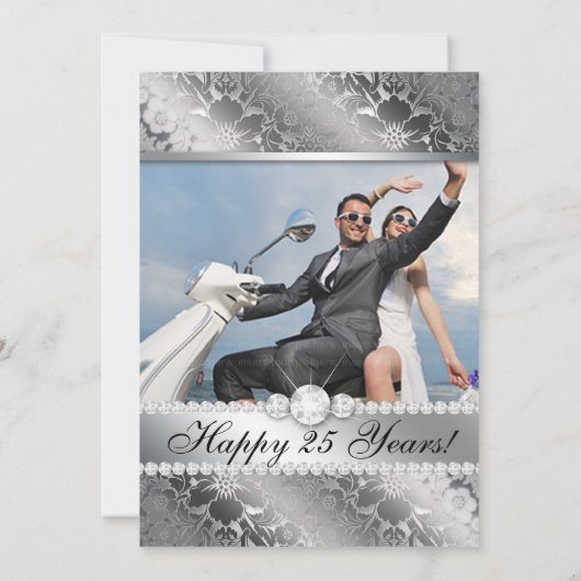 シルバー結婚ズ記念日招待状フローラダマスク 招待状 (裏面)