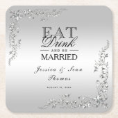 シルバー結婚デコレーション スクエアペーパーコースター (正面)