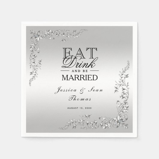 シルバー結婚デコレーション スタンダードカクテルナプキン (正面)