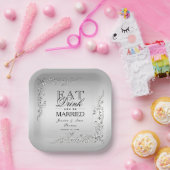 シルバー結婚デコレーション ペーパープレート (パーティー)