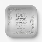 シルバー結婚デコレーション ペーパープレート (正面)