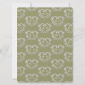 シルバー結婚ハートのシダは緑と白 招待状 (裏面)