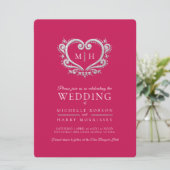 シルバー結婚ハートのベ赤と白リ 招待状 (スタンド正面)