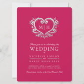 シルバー結婚ハートのベ赤と白リ 招待状 (正面)