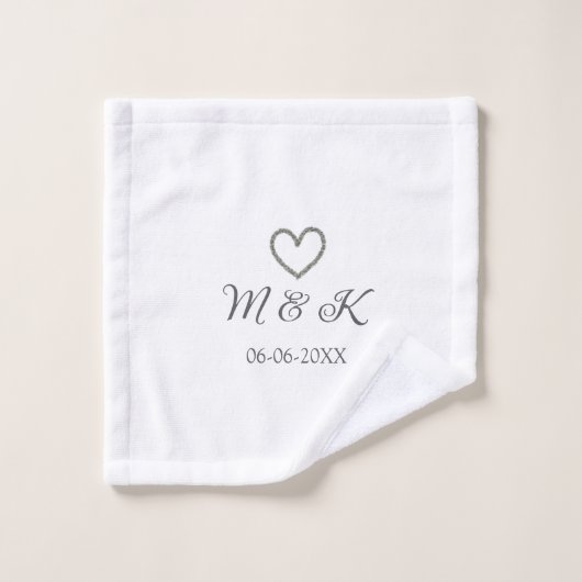 シルバー結婚ハートの夫婦名モダン字 ウォッシュタオル (ウォッシュタオル)