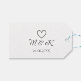 シルバー結婚ハートの夫婦名モダン字 ギフトタグ