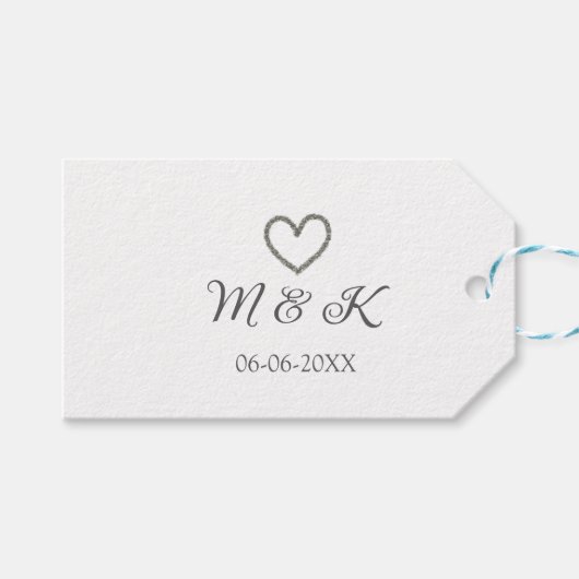シルバー結婚ハートの夫婦名モダン字 ギフトタグ (正面(横))