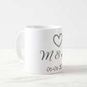 シルバー結婚ハートの夫婦名モダン字 コーヒーマグカップ (正面左)