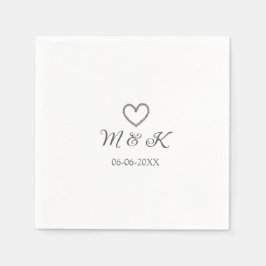 シルバー結婚ハートの夫婦名モダン字 スタンダードカクテルナプキン